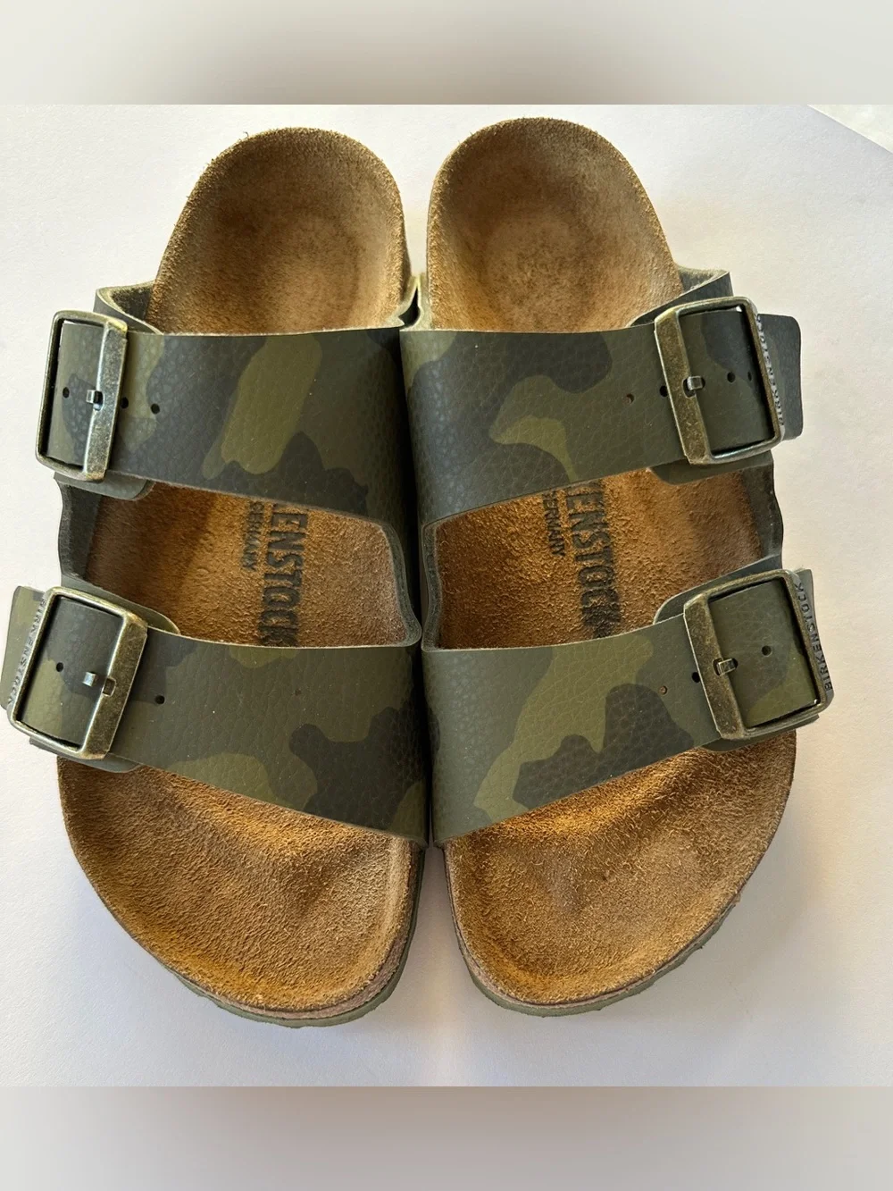 BIRKENSTOCK ARIZONA DOUBLE BUCKLE DESERT SOIL CAMO GREEN GORPCORE EUC Sz38 7-7.5